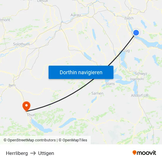Herrliberg to Uttigen map