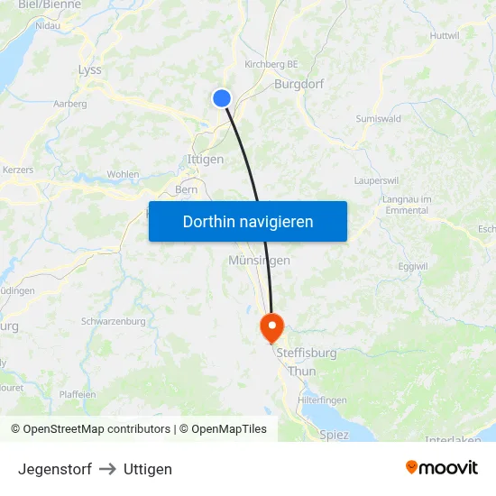 Jegenstorf to Uttigen map