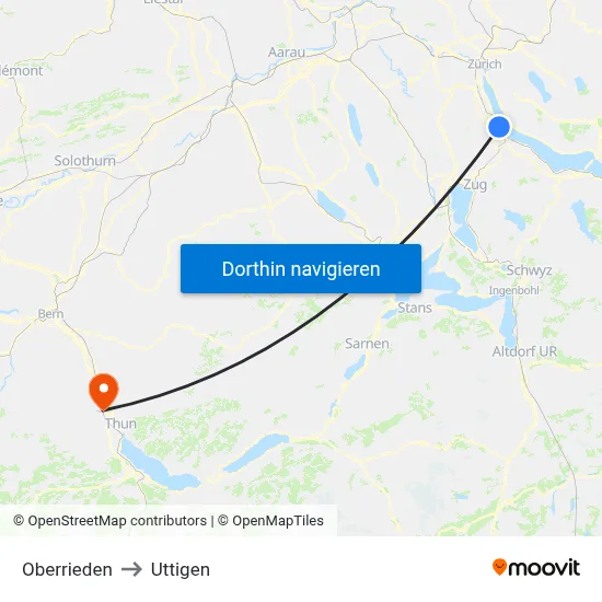 Oberrieden to Uttigen map