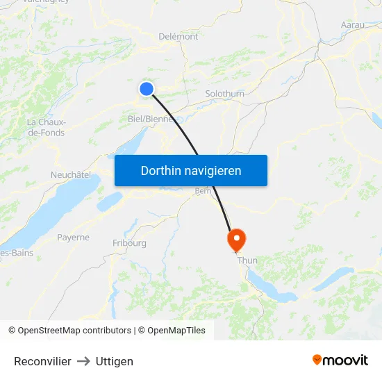 Reconvilier to Uttigen map