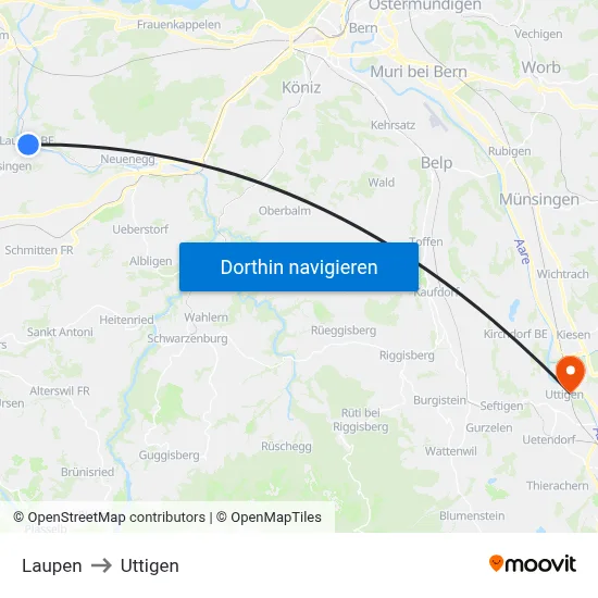 Laupen to Uttigen map