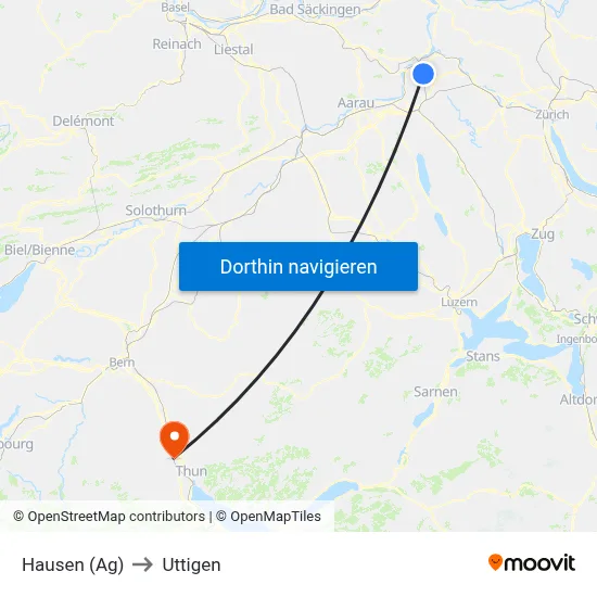 Hausen (Ag) to Uttigen map
