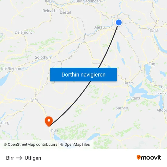 Birr to Uttigen map