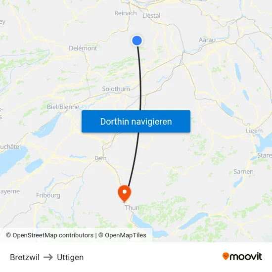 Bretzwil to Uttigen map