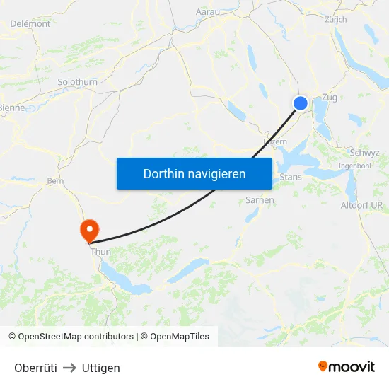 Oberrüti to Uttigen map