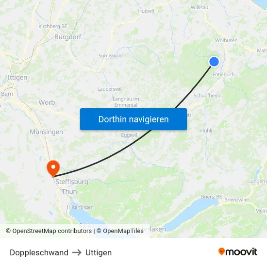 Doppleschwand to Uttigen map