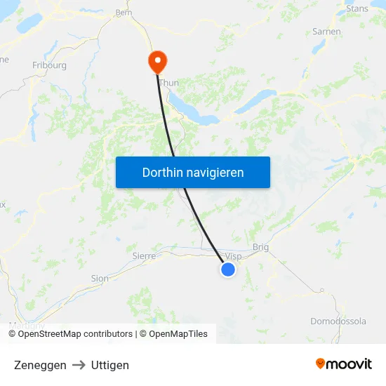 Zeneggen to Uttigen map