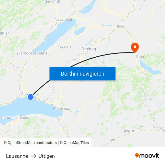 Lausanne to Uttigen map
