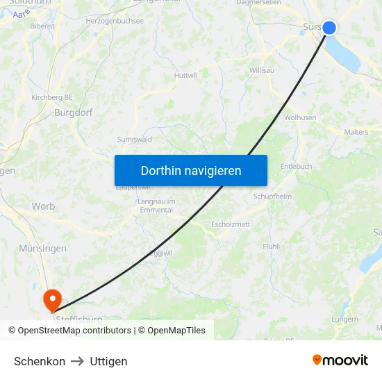 Schenkon to Uttigen map