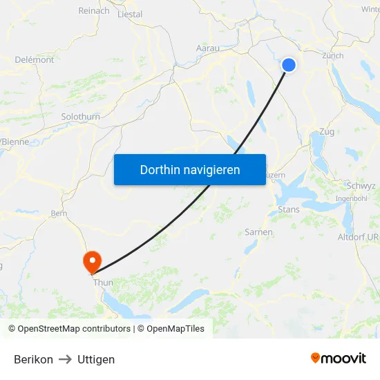 Berikon to Uttigen map