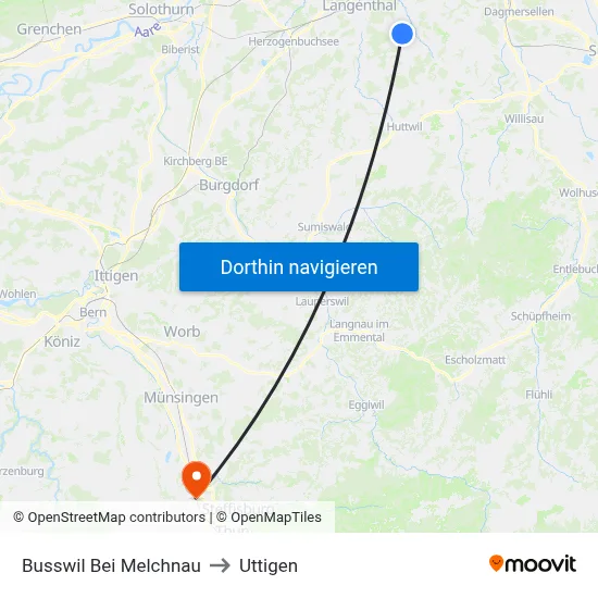 Busswil Bei Melchnau to Uttigen map