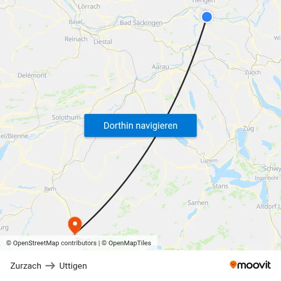 Zurzach to Uttigen map