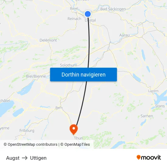 Augst to Uttigen map
