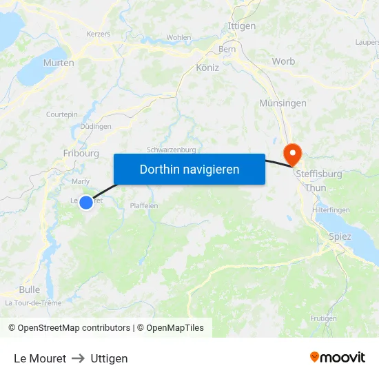 Le Mouret to Uttigen map