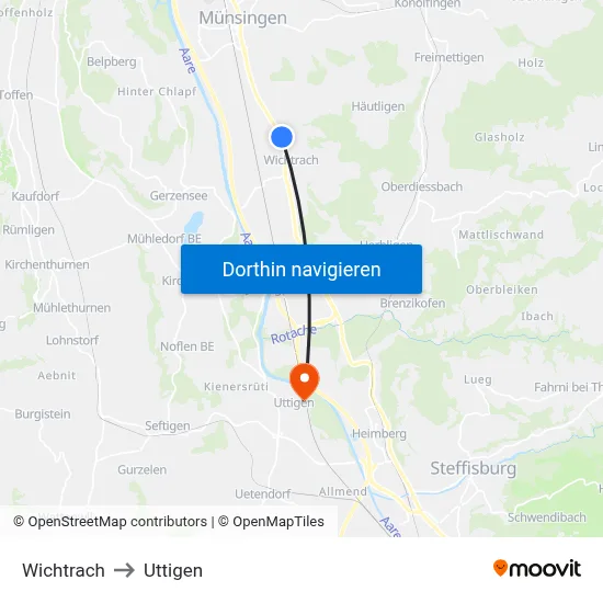 Wichtrach to Uttigen map