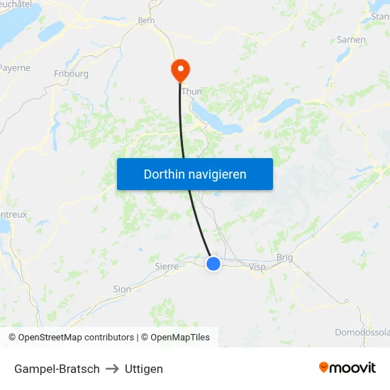 Gampel-Bratsch to Uttigen map