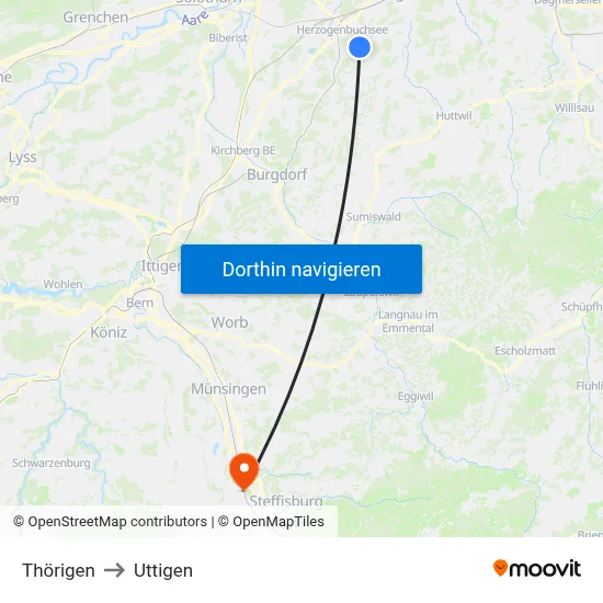 Thörigen to Uttigen map