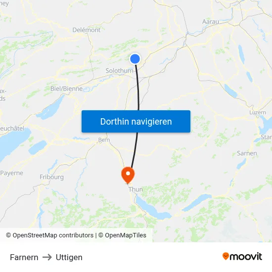 Farnern to Uttigen map