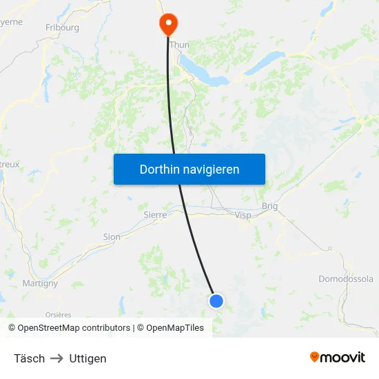 Täsch to Uttigen map