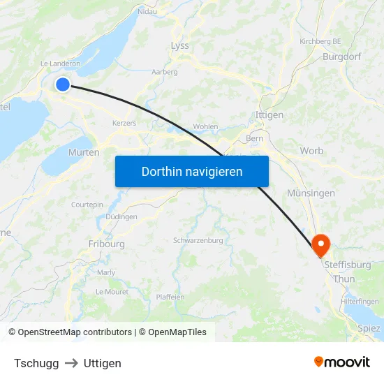 Tschugg to Uttigen map