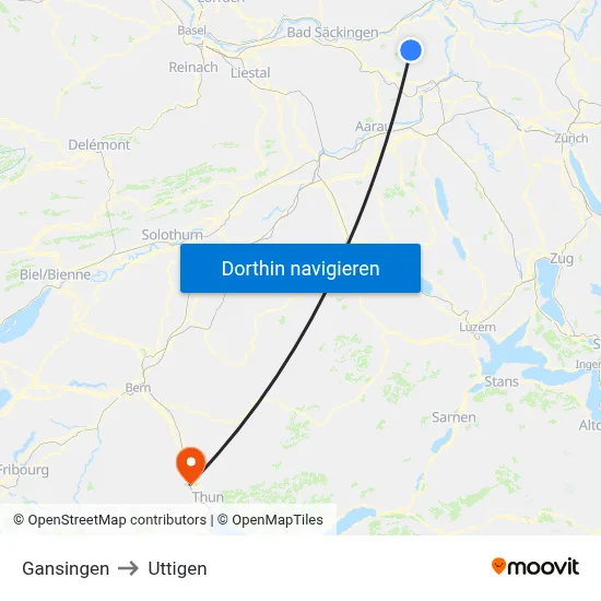 Gansingen to Uttigen map