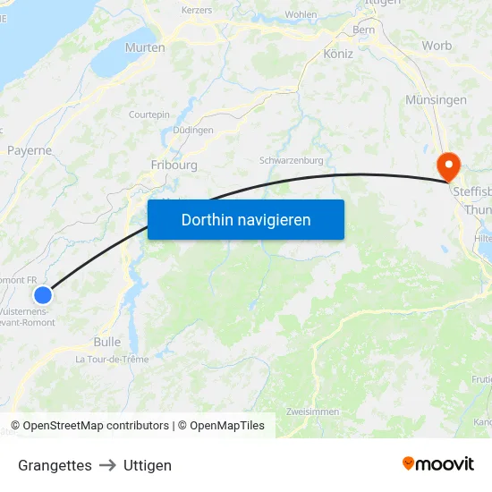 Grangettes to Uttigen map