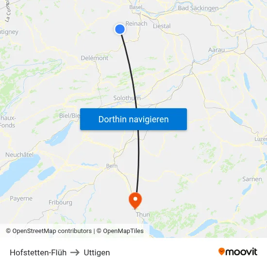 Hofstetten-Flüh to Uttigen map