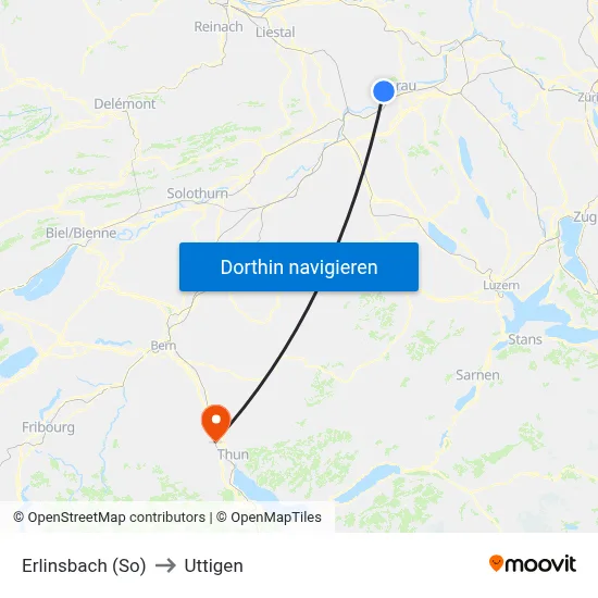Erlinsbach (So) to Uttigen map