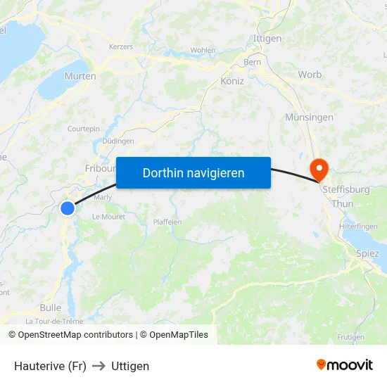 Hauterive (Fr) to Uttigen map