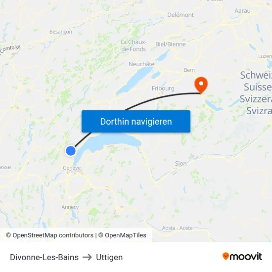 Divonne-Les-Bains to Uttigen map