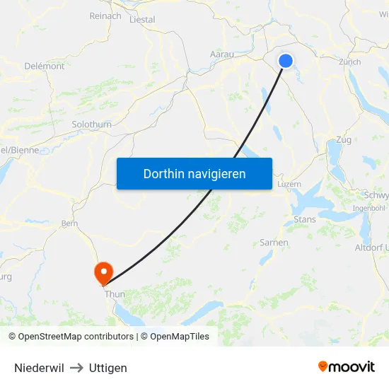 Niederwil to Uttigen map