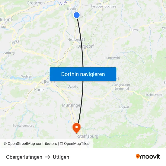Obergerlafingen to Uttigen map