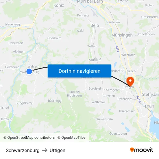 Schwarzenburg to Uttigen map
