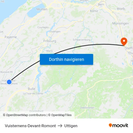 Vuisternens-Devant-Romont to Uttigen map