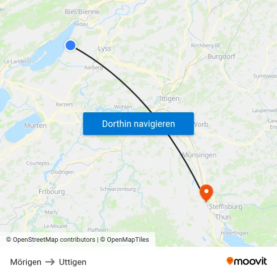 Mörigen to Uttigen map