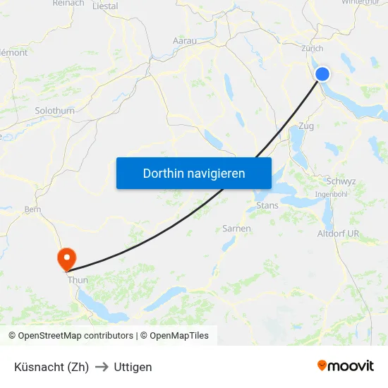 Küsnacht (Zh) to Uttigen map