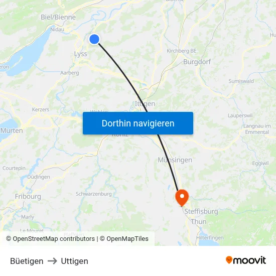 Büetigen to Uttigen map