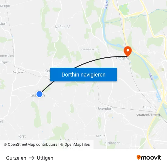Gurzelen to Uttigen map
