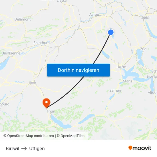 Birrwil to Uttigen map