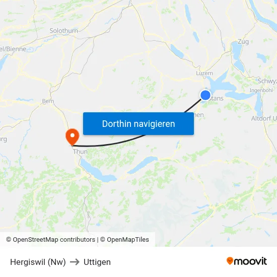 Hergiswil (Nw) to Uttigen map