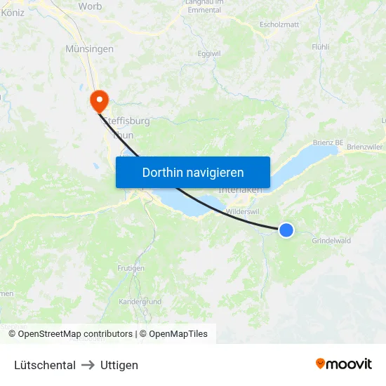 Lütschental to Uttigen map
