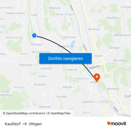 Kaufdorf to Uttigen map