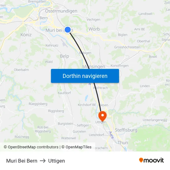 Muri Bei Bern to Uttigen map