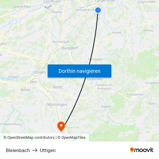 Bleienbach to Uttigen map