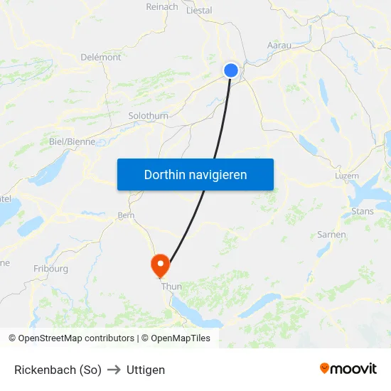 Rickenbach (So) to Uttigen map