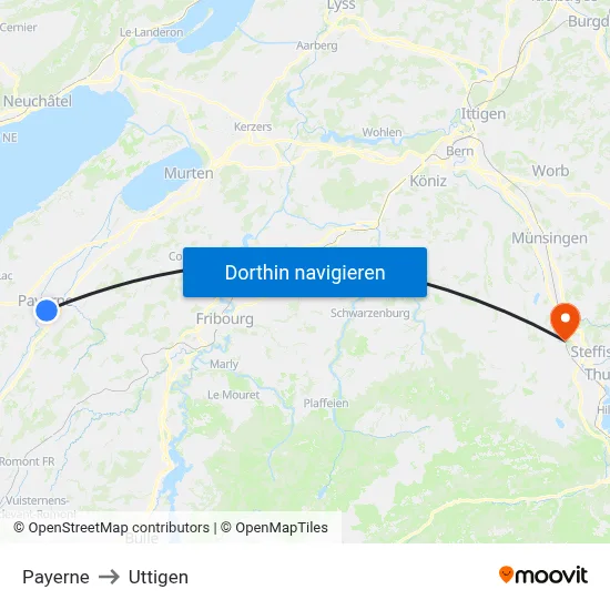 Payerne to Uttigen map