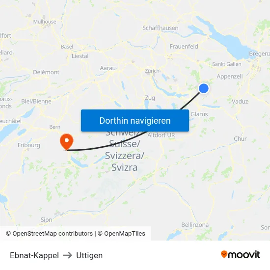Ebnat-Kappel to Uttigen map