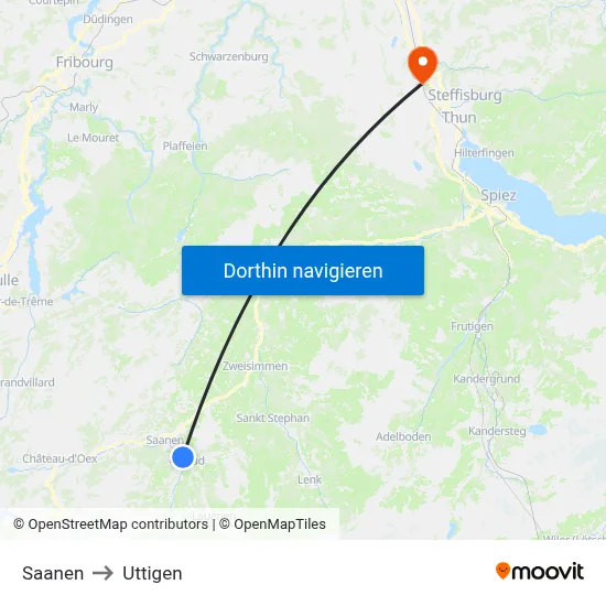 Saanen to Uttigen map