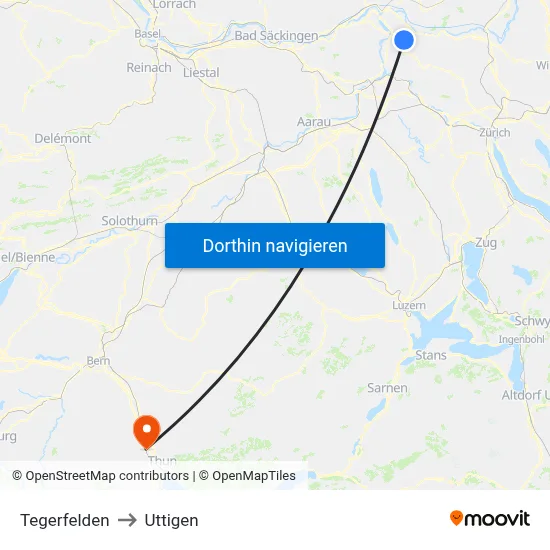 Tegerfelden to Uttigen map