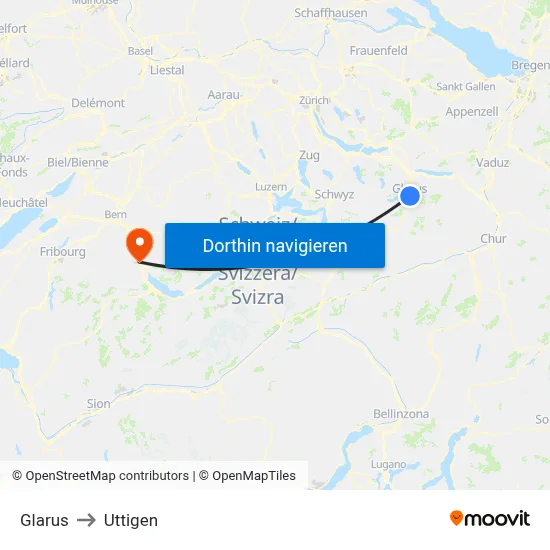Glarus to Uttigen map
